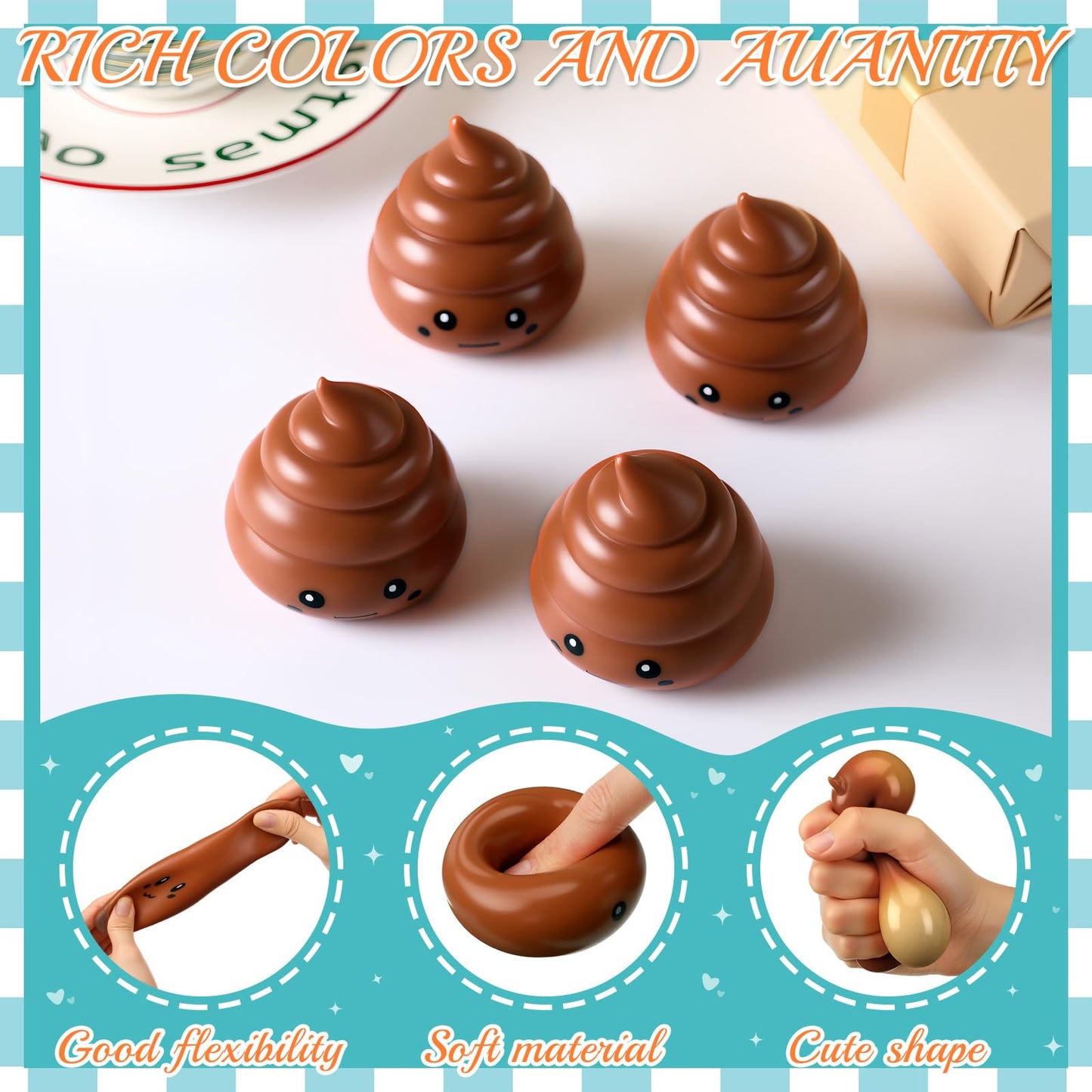 Meooeck Poop Stress Relief Toys - 24 Pcs Mini Stretchy Balls, 2.76 x 2.36 Inches, Fun Party Decorations, Great for Gifts and Stocking Stuff