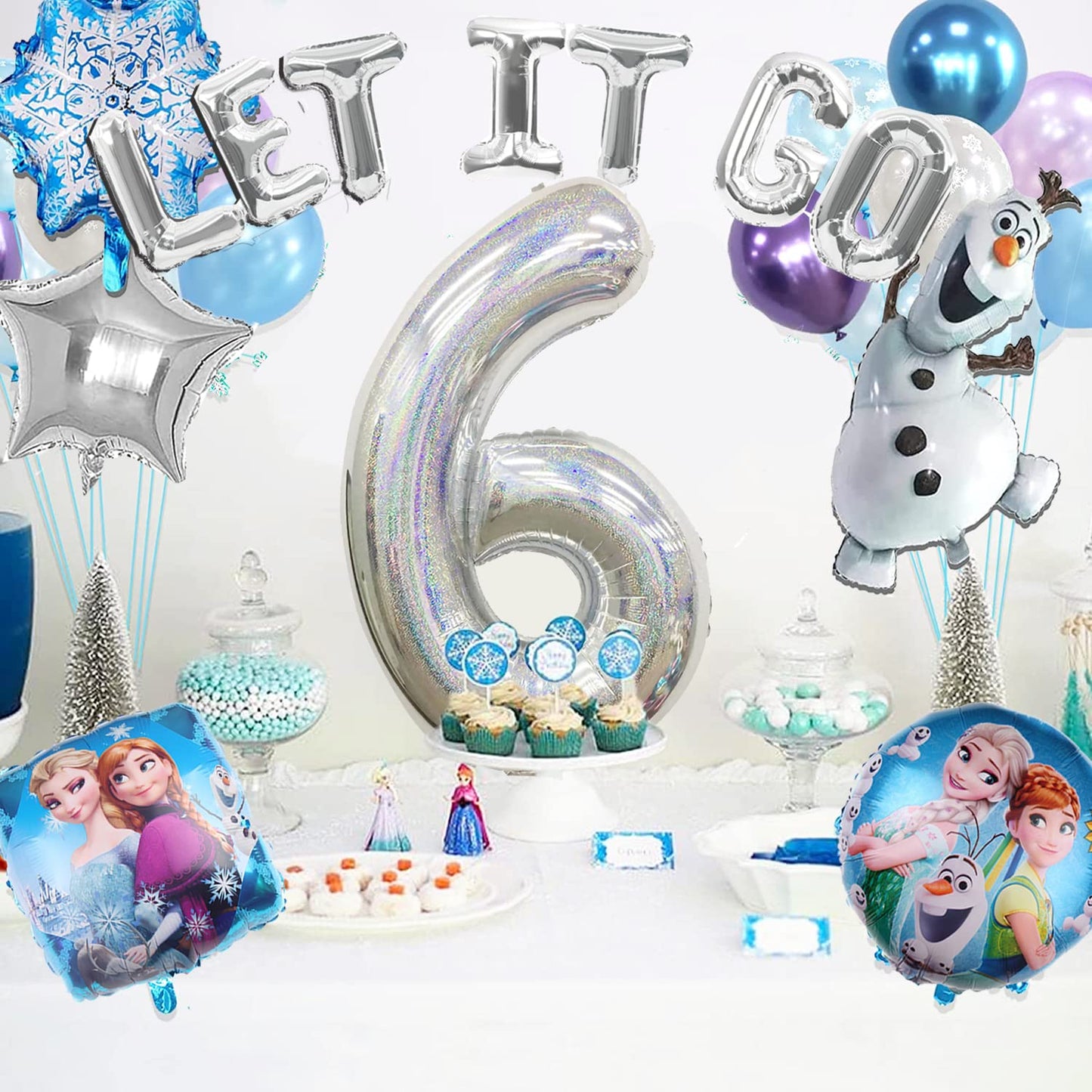Maxiuss Frozen Party Decorations Kit - 13 Pieces, Including Snowman Balloon, For 6 Year Old Birthday Party