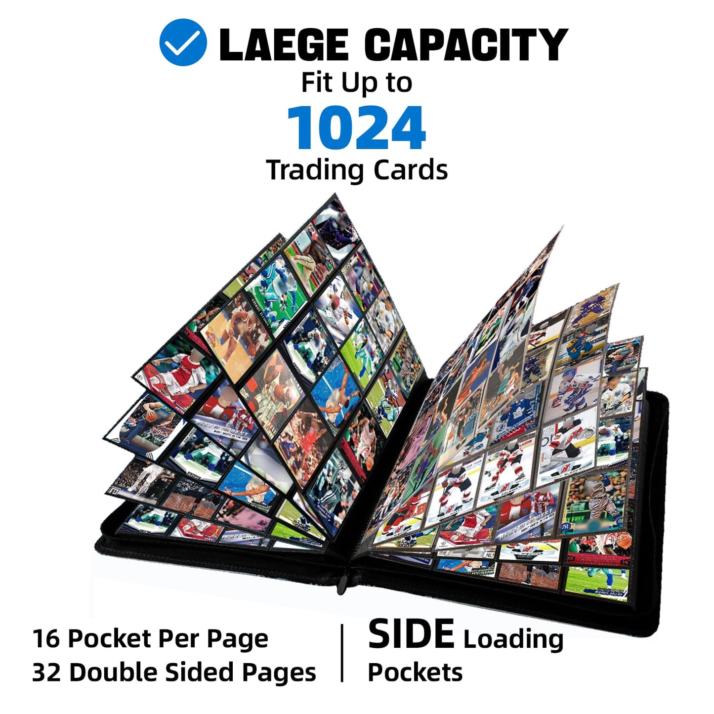 HESPLUS 1000+ Pockets Trading Card Binder  16 Pocket Ringless Card Binder Album Folder - enhanced Side Loading Zip Binder for Yu-Gi-Oh  TCG  Sports  Game Trading Cards -Black