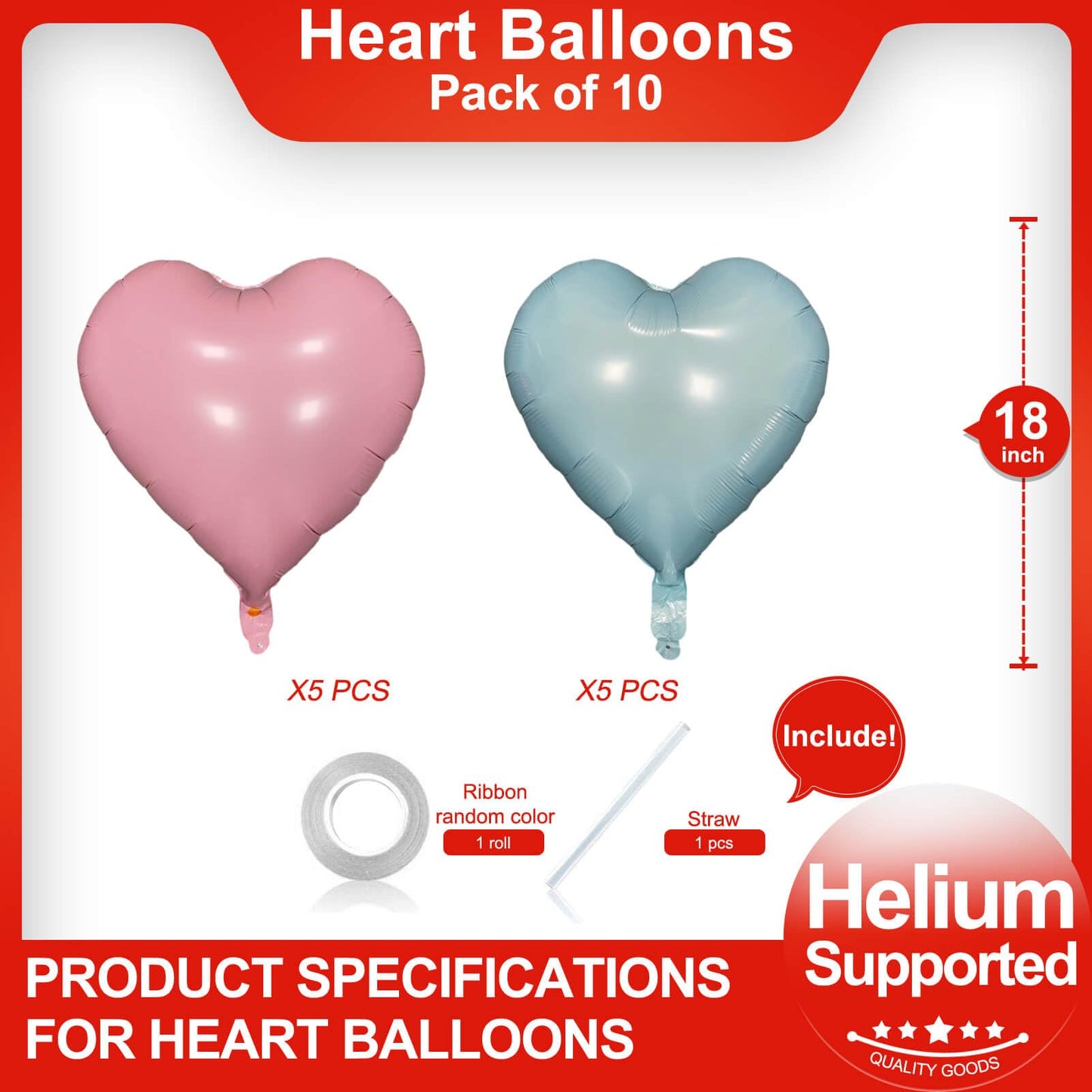 Pink Heart Shaped Balloons Pack Of 10,18 Inch Love Valentine Balloons Blue Heart Romantic Balloons For Valentines Day Propose Ma