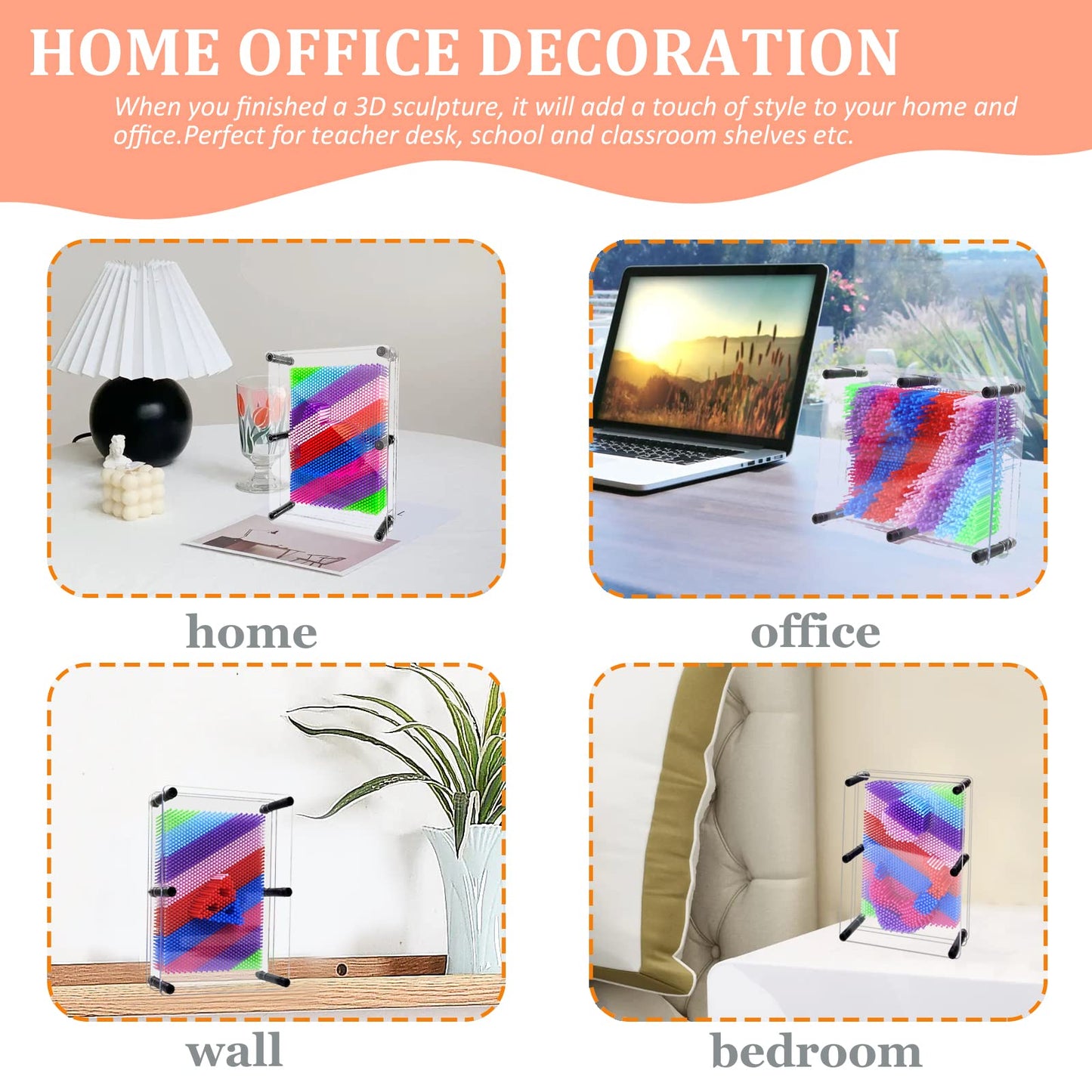 Mickyu Large 3D Pin Art Busy Board Games Rainbow Sensory Fidget Toys For Kids With Autism, 6X8 In