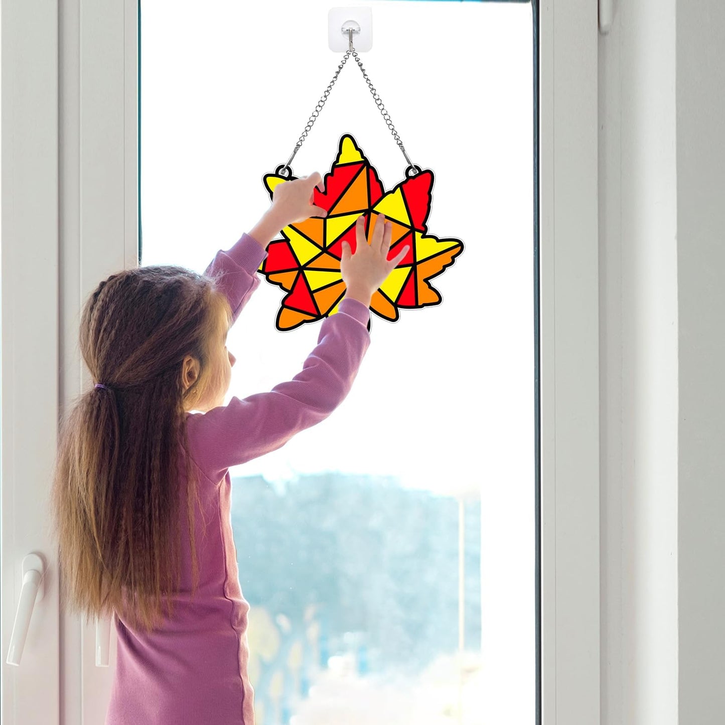 Qyeahkj Fall Crafts Stained Glass Craft Thanksgiving Maple Leaves Sticker Glass Made Easy Activity Kit Decorations Autumn Suncat