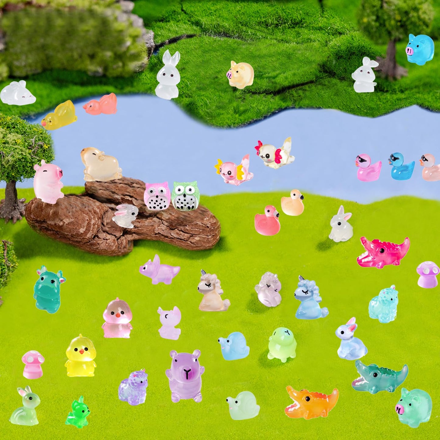 U-Zimikee 150 Pcs Luminous Mini Resin Animals Miniature Animals Figurines Tiny Little Animals Glow In Dark Small Animal Figures