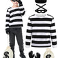 Fancyfun 5 Pcs Kids Halloween Costume Set, Boys Robber Costume Cosplay Set Burglar Accessories Striped Shirt Beanie Cap Mask 11-