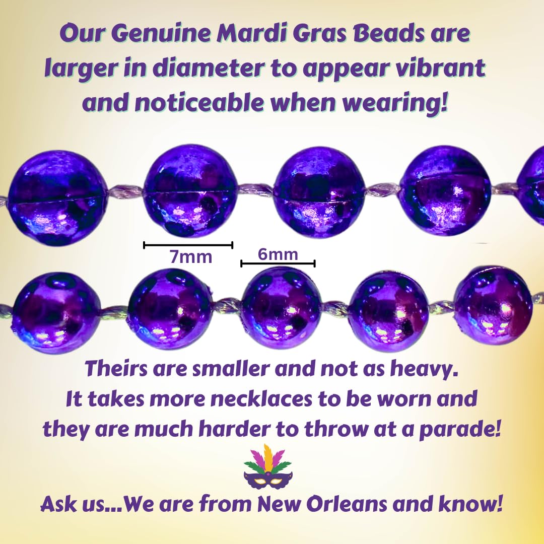 Mardi Gras Beads 33 inch 7mm, 12 Dozen, 144 Pieces, Purple Necklaces with Doubloon