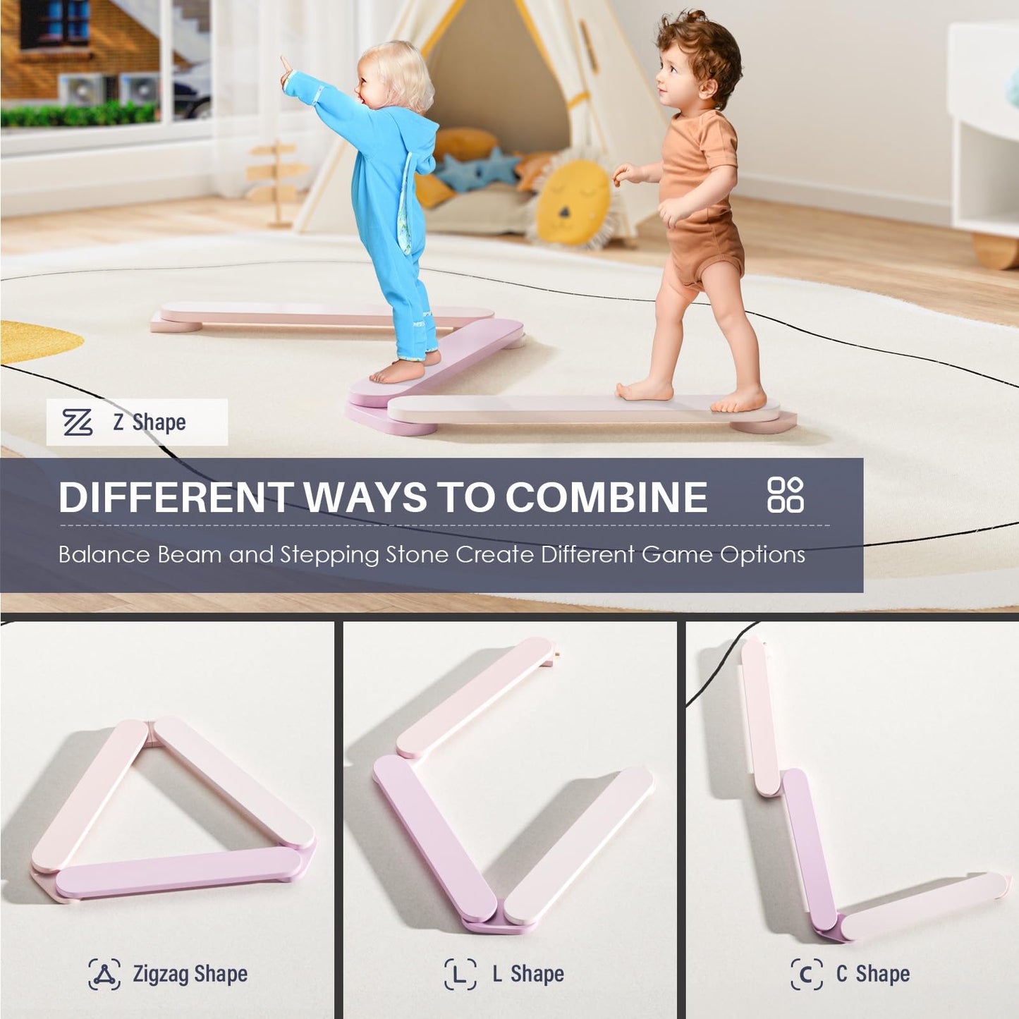 Bluewood Balance Beam For Kids 3-5, Toddler Sensory Wooden Balance Montessori Toys And Stepping Stones, Build Coordination Gymna