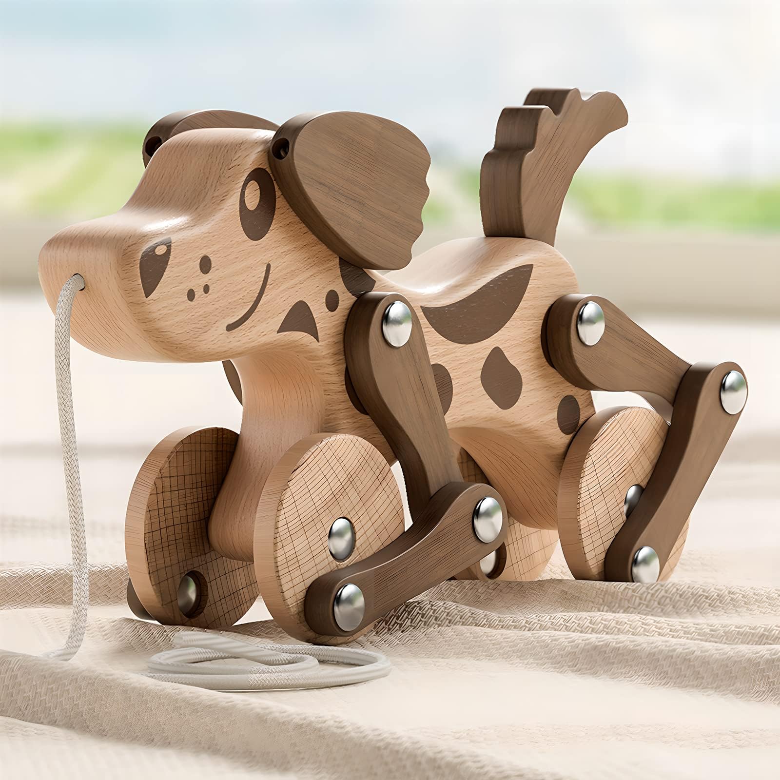 Montessori Toys 1 2 3 4 Years Old Boys Girls Wooden Walking Pull Dog Toy For Baby Toddler, Pull Along Walking Toys, Walk Along P