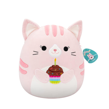 Squishmallows Original 14In Laura The Pink Tabby Cat Holding Birthday Cupcake - Official Jazwares Plush (Large)