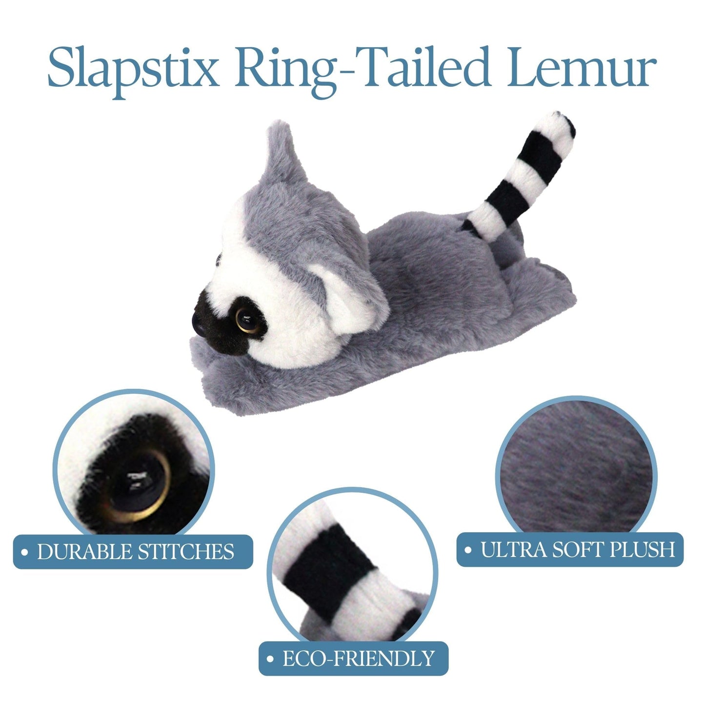 The Petting Zoo Ring Tailed Lemur Plush Toy, 10" Grey Stuffed Animal Slap Bracelet for Kids, Model 723711, Polyester