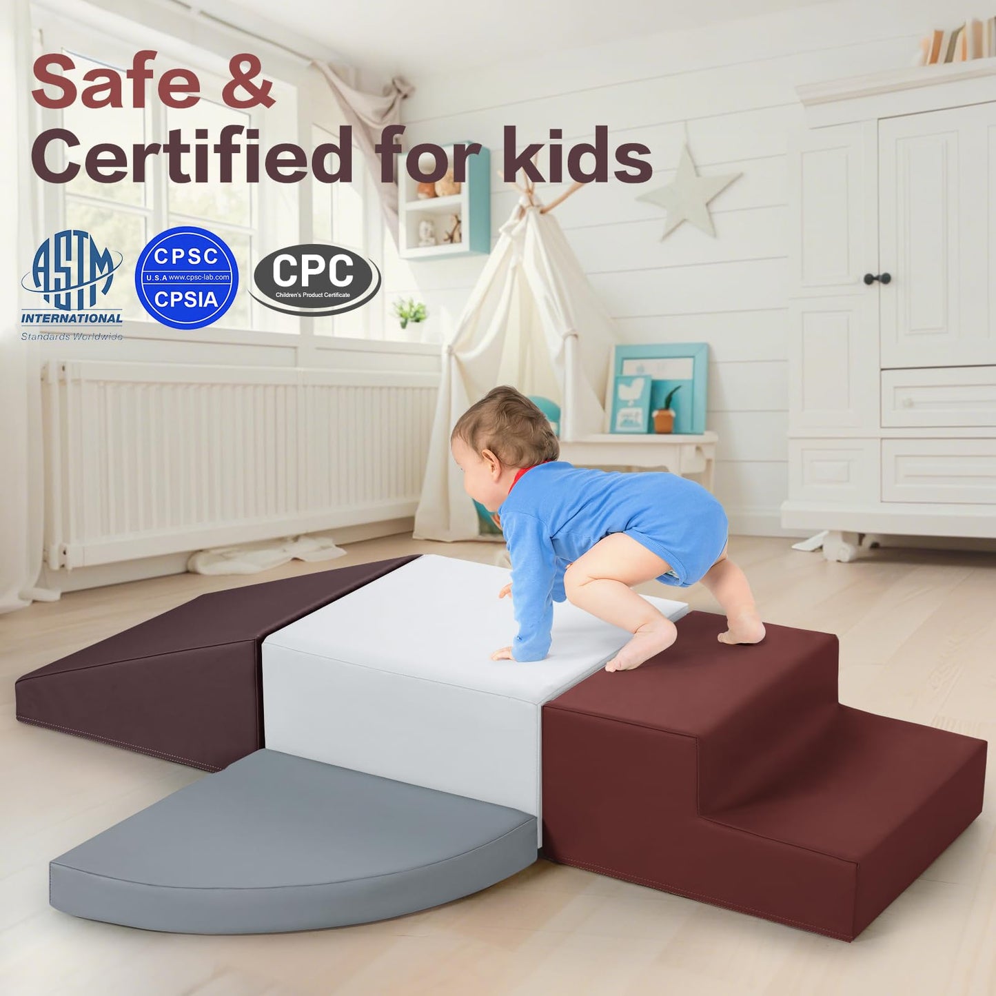 Sumbababy Toddler Climbing Foam Blocks: 4 PCS Waterproof PU Leather Playset - Soft Climber for Kids - Fun Indoor Playground for Girls - Great Preschool & Daycare Gift