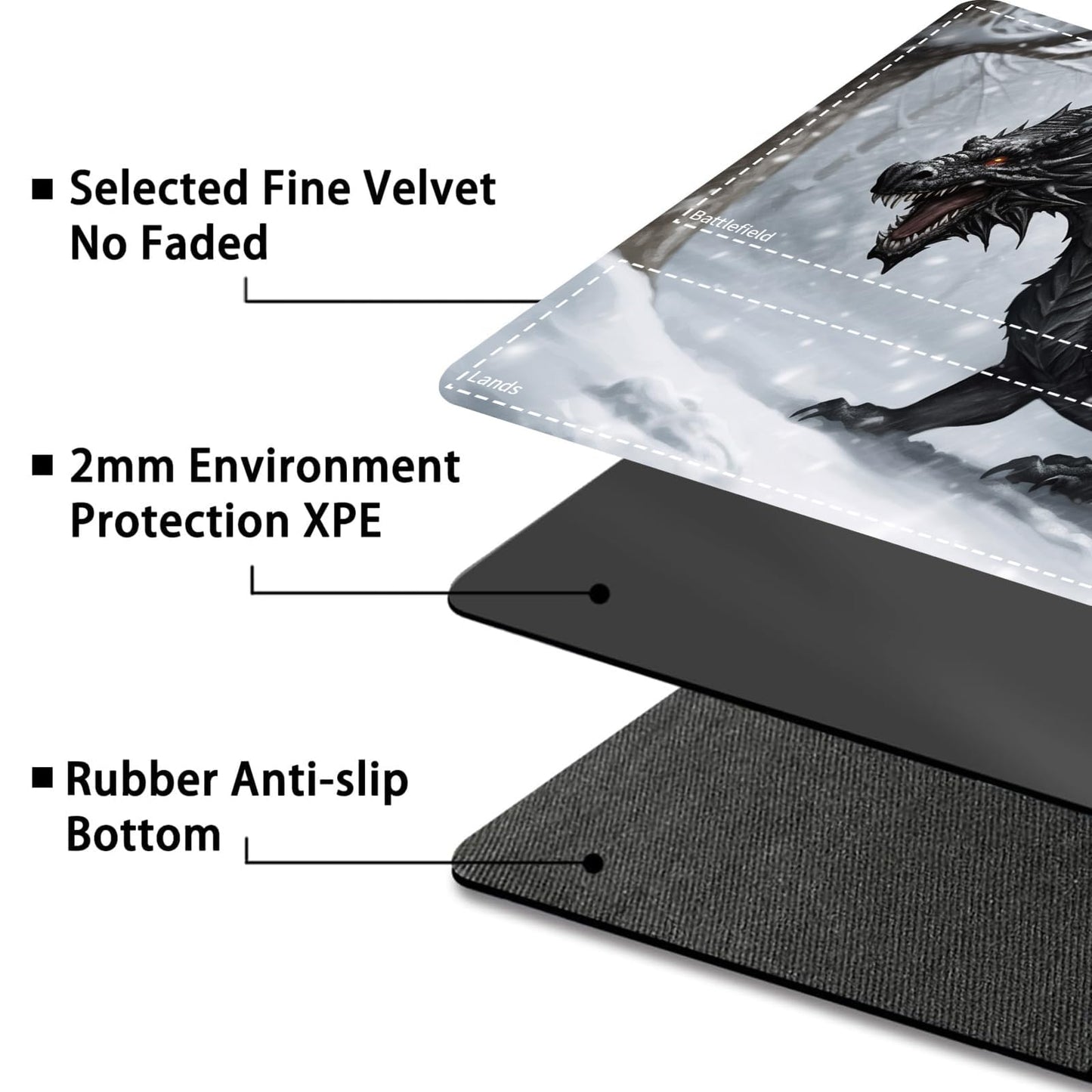 for MTG Card Playmat with Zone Game Play Mat for MTG TCG 24 x 14 inches Non-Slip Play Mat for Commander Board RPG CCG Game TCG Other Card Games/Mouse Pad-Snowy Dragon