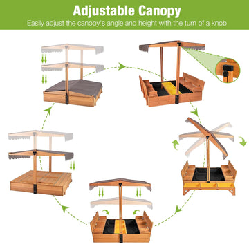 GUTINNEEN Wooden Kids Sandbox with Cover Sandbox with Lid Outdoor Sand Boxes with 3 Toy Bins