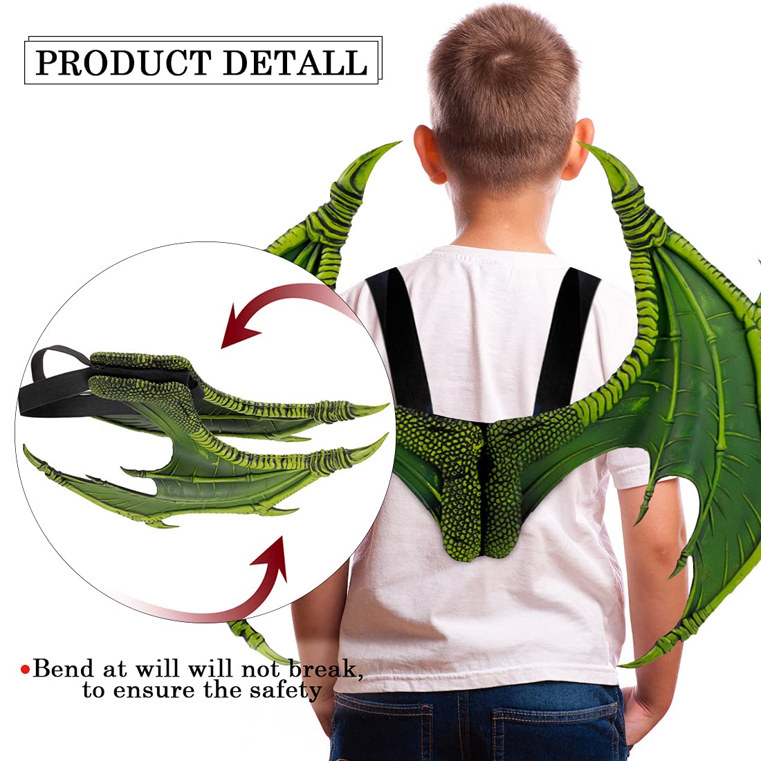 Darlion Dragon Wings Costume Children'S Props Cosplay Wing Dinosaur Tail Mask Set For Kids (Green)