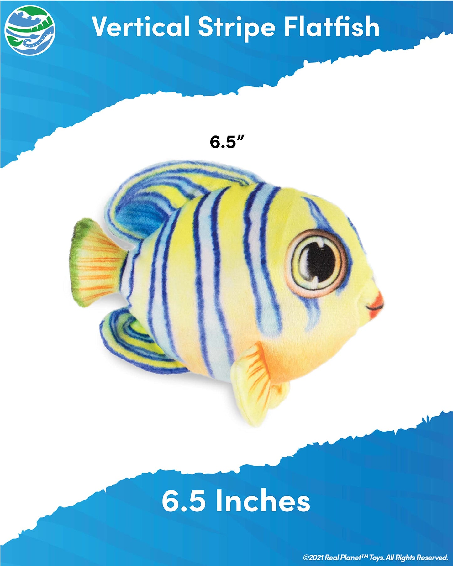 Real Planet Sea Life Plush - Soft Stuffed Animal Gift For Kids All Ages, Sea Ocean Fishing Plushie, Fun Christmas Birthday Gifts (Stripe Flatfish, 6.5') (Yellow)