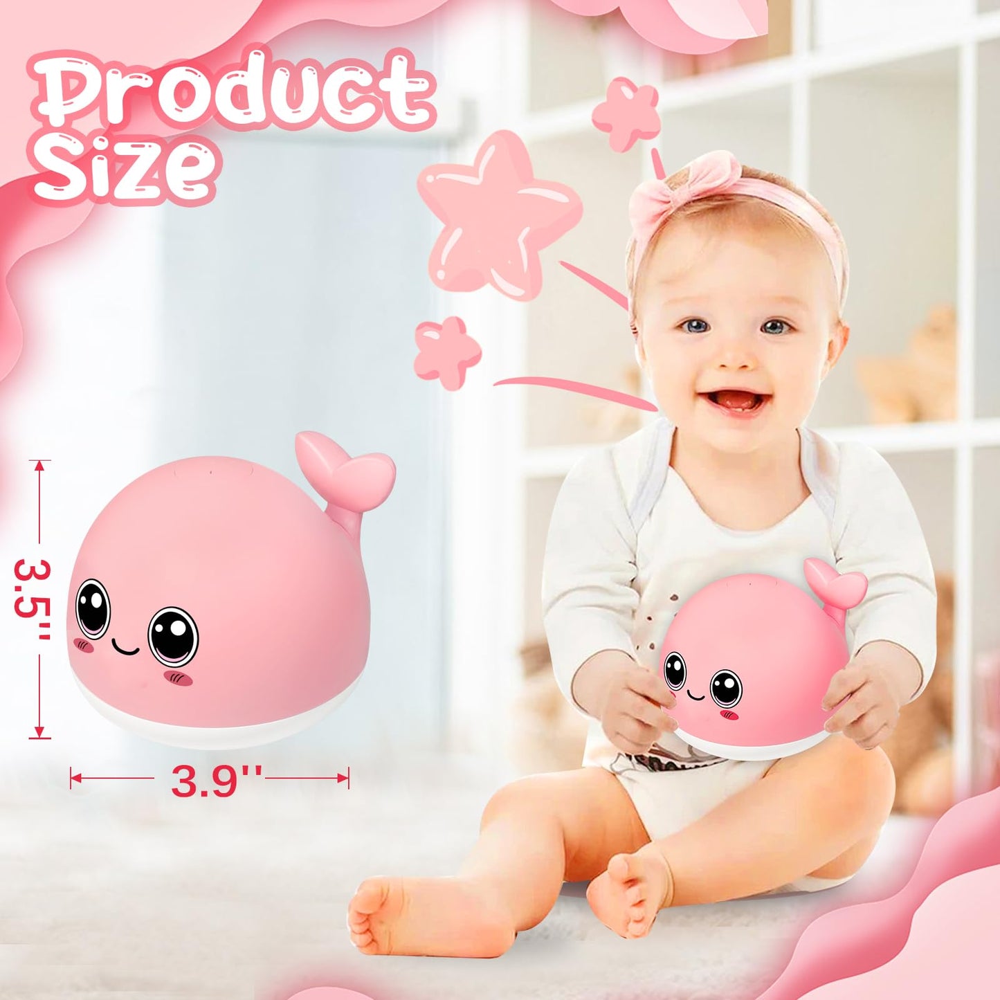Tfs Topfans Bath Toy Baby Girl Gift: Pink Whale For 6-12 Months Old Infant Girl Light Up Fountain Bathtub Water Toys 3 4 5 7 8 9