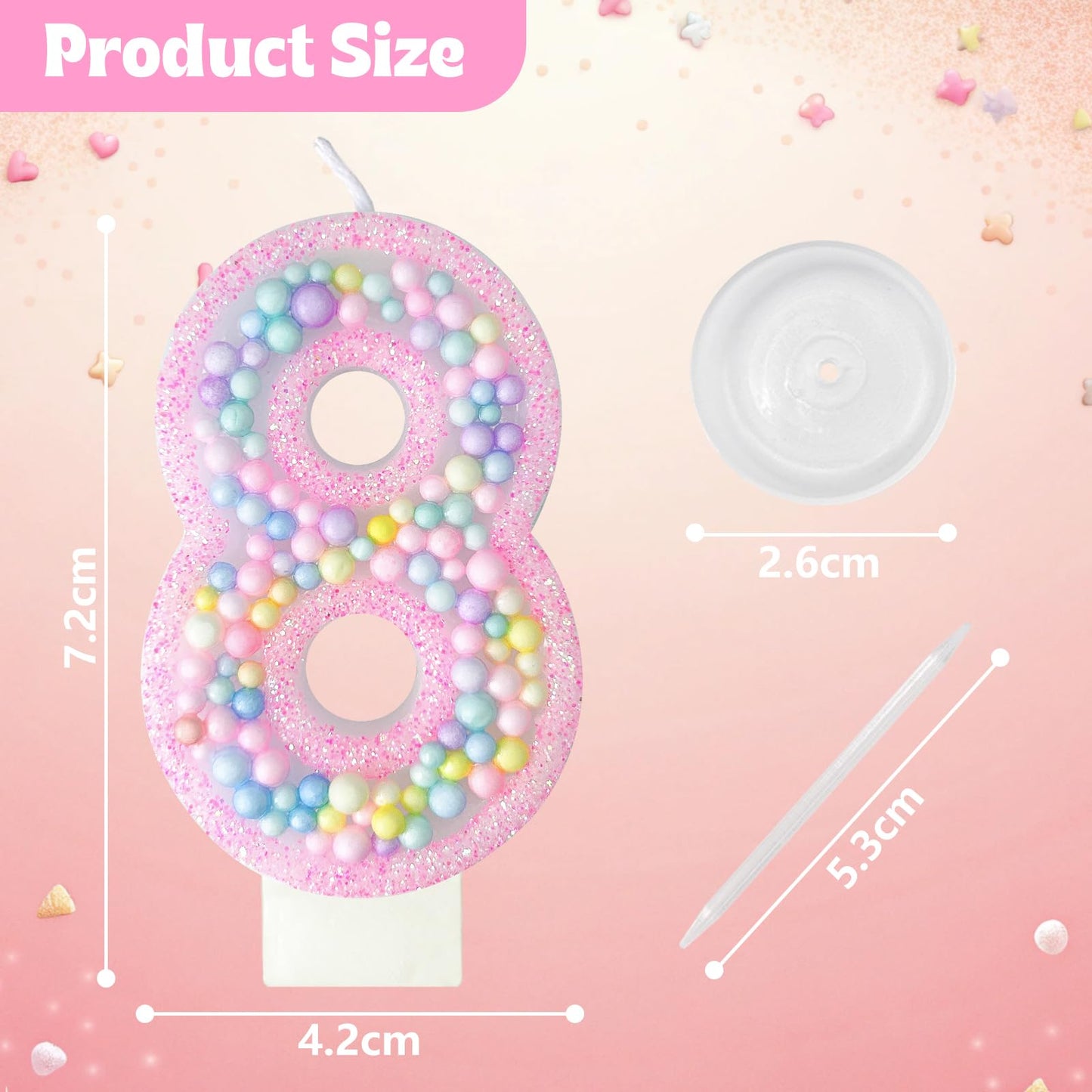 Zlongron Birthday Number Candles, Handmade Macaron 3D Flash Number 8 Candle, Suitable for Girls and Boys Birthdays, Weddings, A