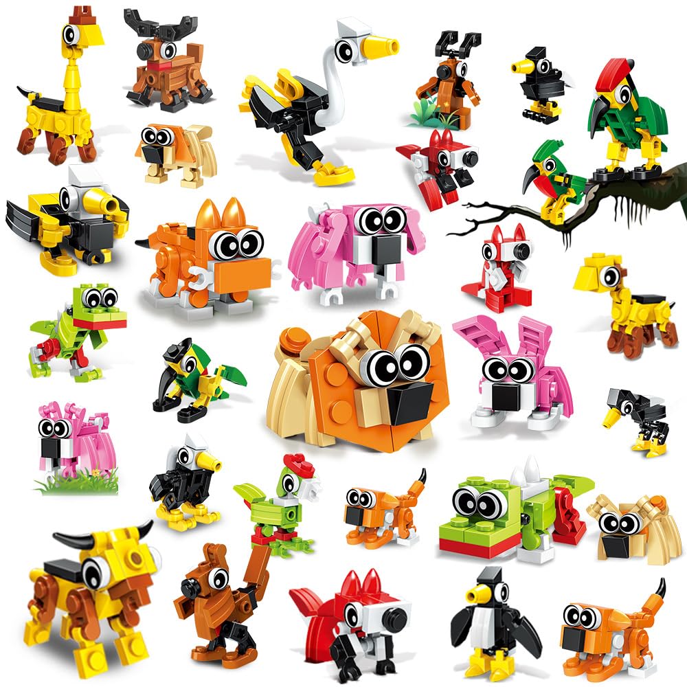 Hogokids Party Favors For Kids, 20 Pack Animals Building Block Toy, Easter Gifts Goodie Bags Stocking Stuffer Classroom Prizes Building Set, Christmas Birthday Gift For Boys Girls Ages 6-12+