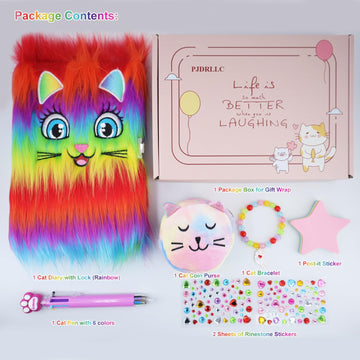 Pjdrllc Diary With Lock Girls Journal: Cute Notebook Set - Fuzzy Cat Diary - Birthday Gift For 6 7 8 9 10 Year Old Kids…