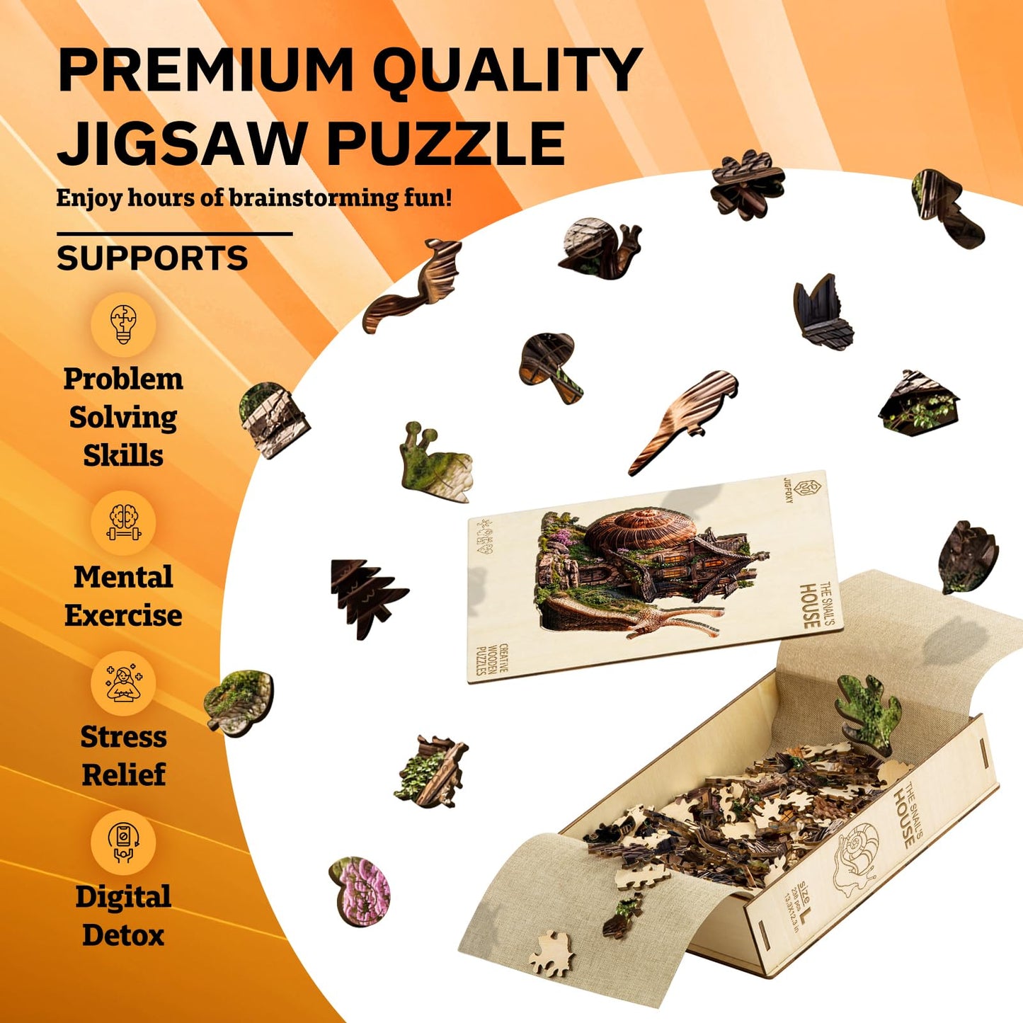 Jigfoxy Wooden Puzzles for mature-themeds  The Snail's House Wood Puzzles mature-themed  Unique Animal Shape Wooden Jigsaw Puzzles for mature-themeds  Birthday Gifts for Puzzle Lovers  Family  Friend (M-11.3 * 10.5in-168pcs)