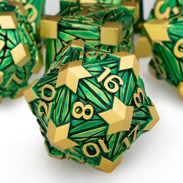 ORIFANTOU Metal DND Dice Set Dungeons and Dragons Dice with Box, Green Golden Debris D&D Dice RPG D and D Dice Role Playing Game