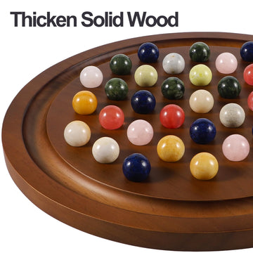 Medikaison 15.7 Inches Extra Large Solitaire Marble Game Set Wood With 36 Multicolors Natural Stone Marbles Pieces Adults Classi