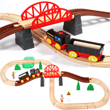 Asweets Wooden Train Set For Toddler,40 Piece With Train Track Electric Operated Fits Thomas,Brio,Melissa And Doug Magnet Batter