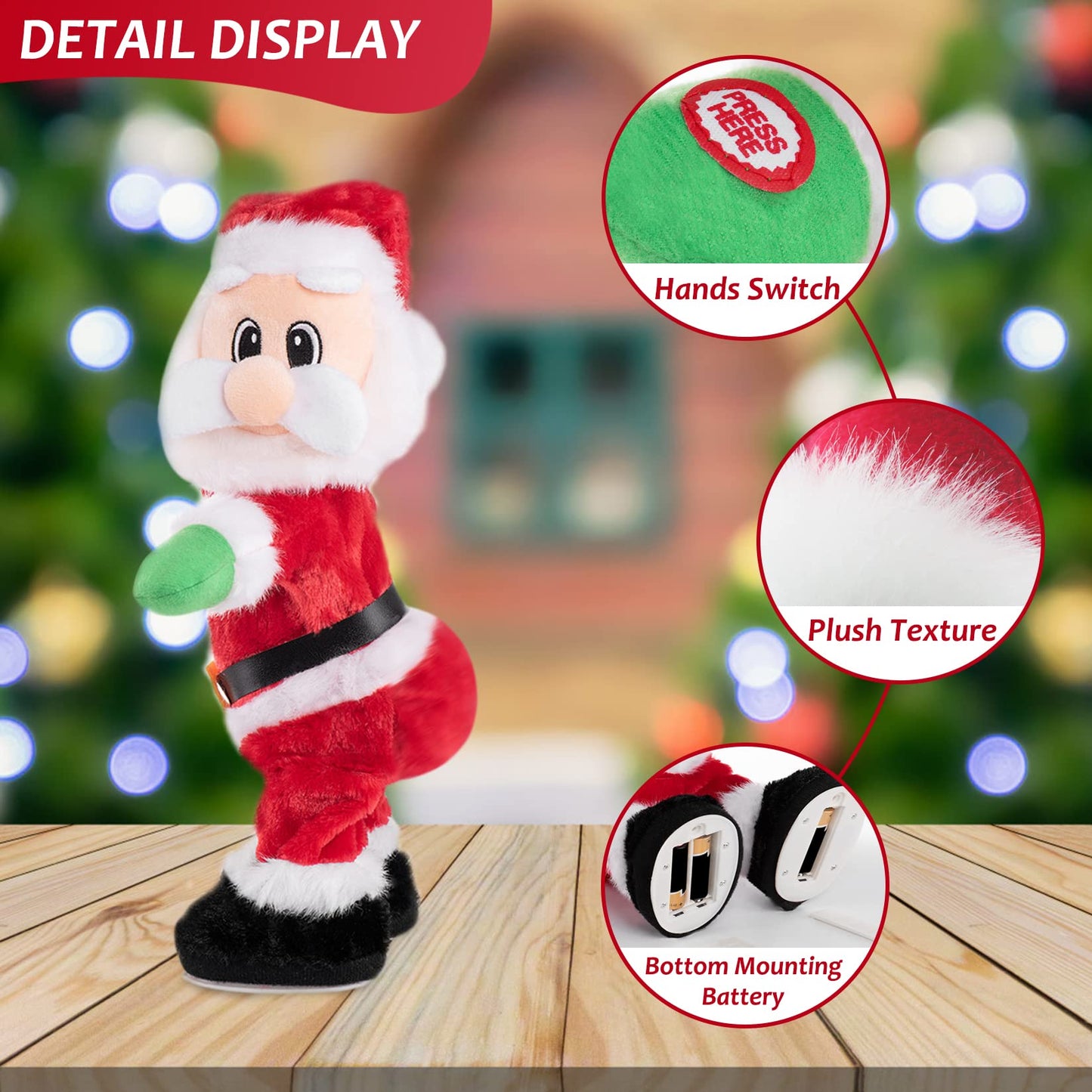 Gfilay Twerking Santa Claus - Dancing Electric Christmas Stuffed Plush Doll Singing English Song Xmas Santa Toys For Kids