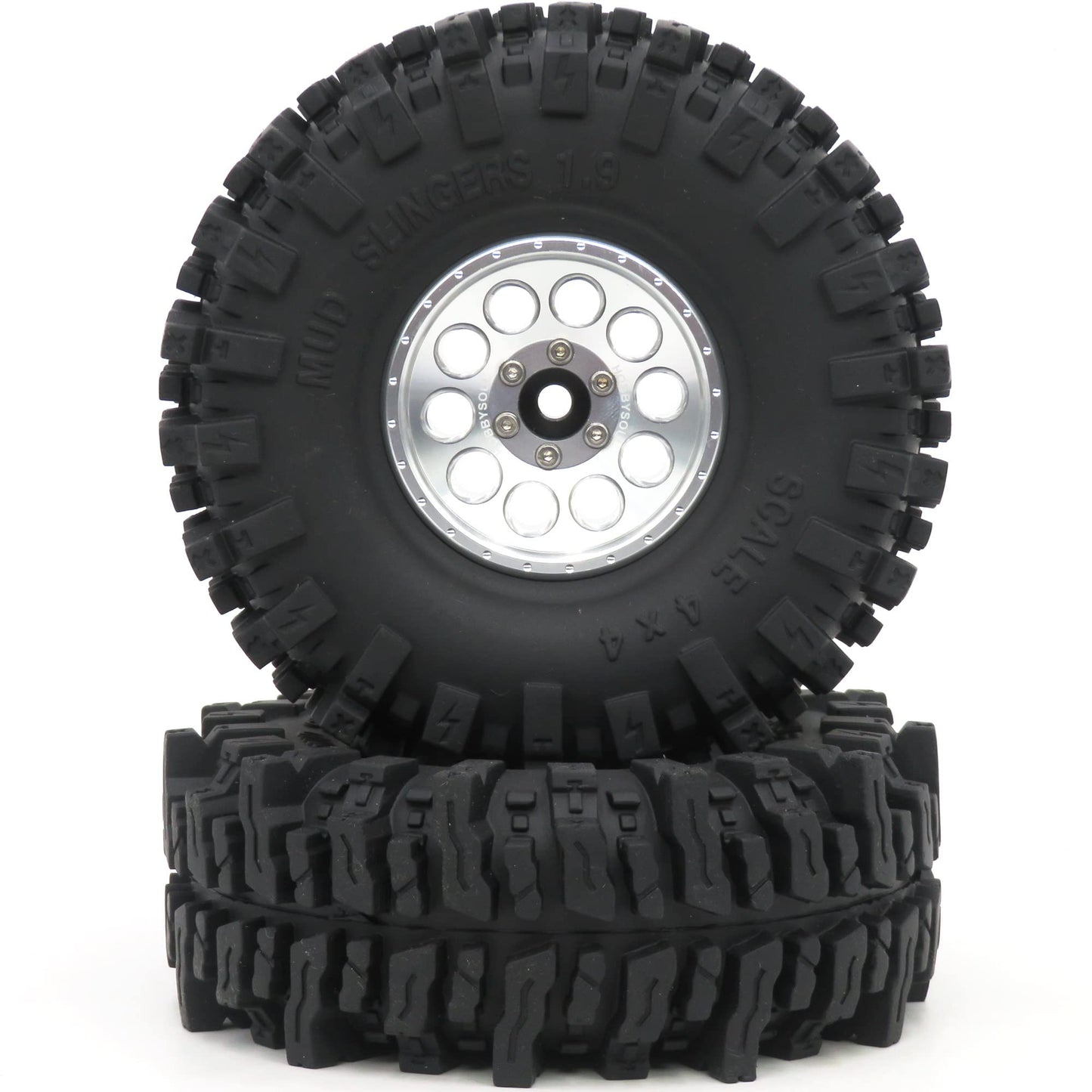 Hobbysoul 1.9 Crawler Tires And Wheels 120Mm Soft Sticky 1.9 Mud Slingers Tires & 1.9 Beadlock Wheels Silver Rim For 1/10 Rc Cra
