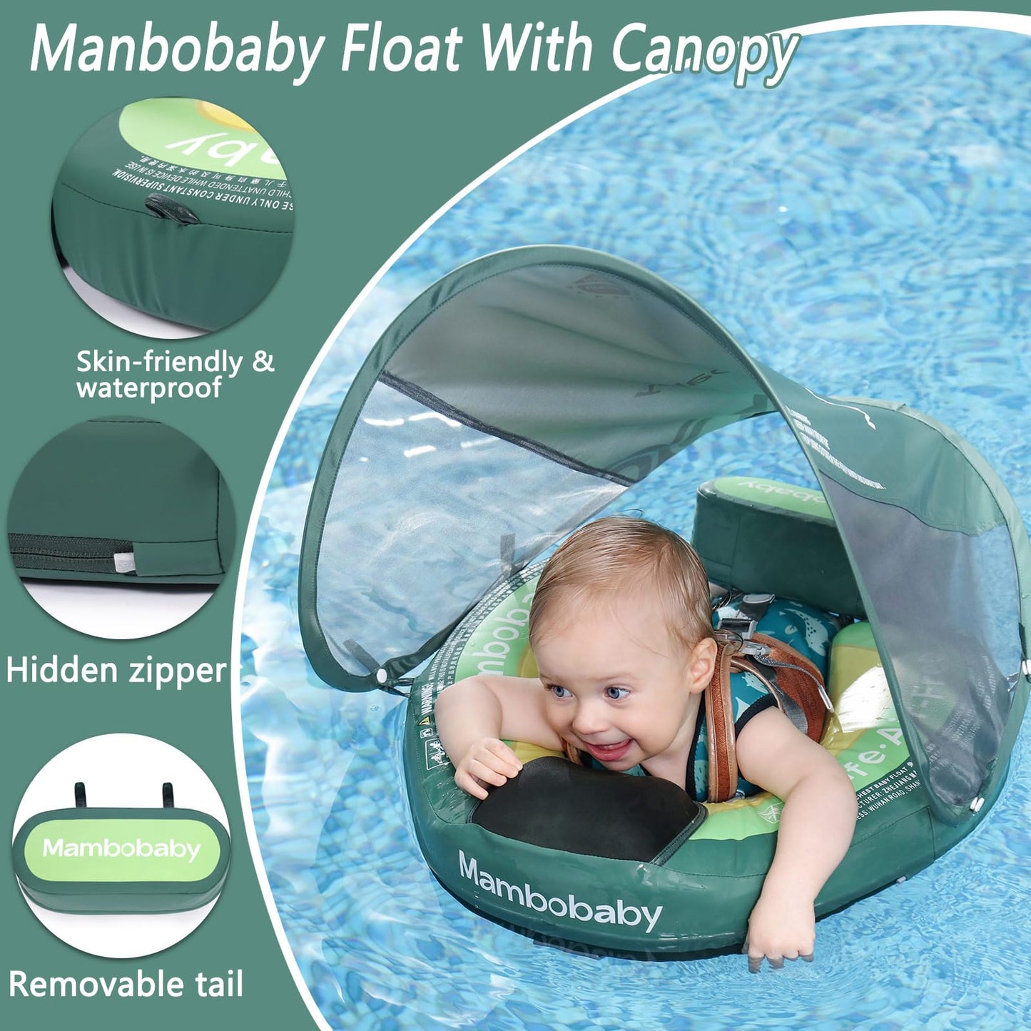 Upgread Mambobaby Float With Upf 50+ Sun Protection Canopy Big Buoyancy Non-Inflatable Solid Baby Swim Pool Float For Ages 3-24