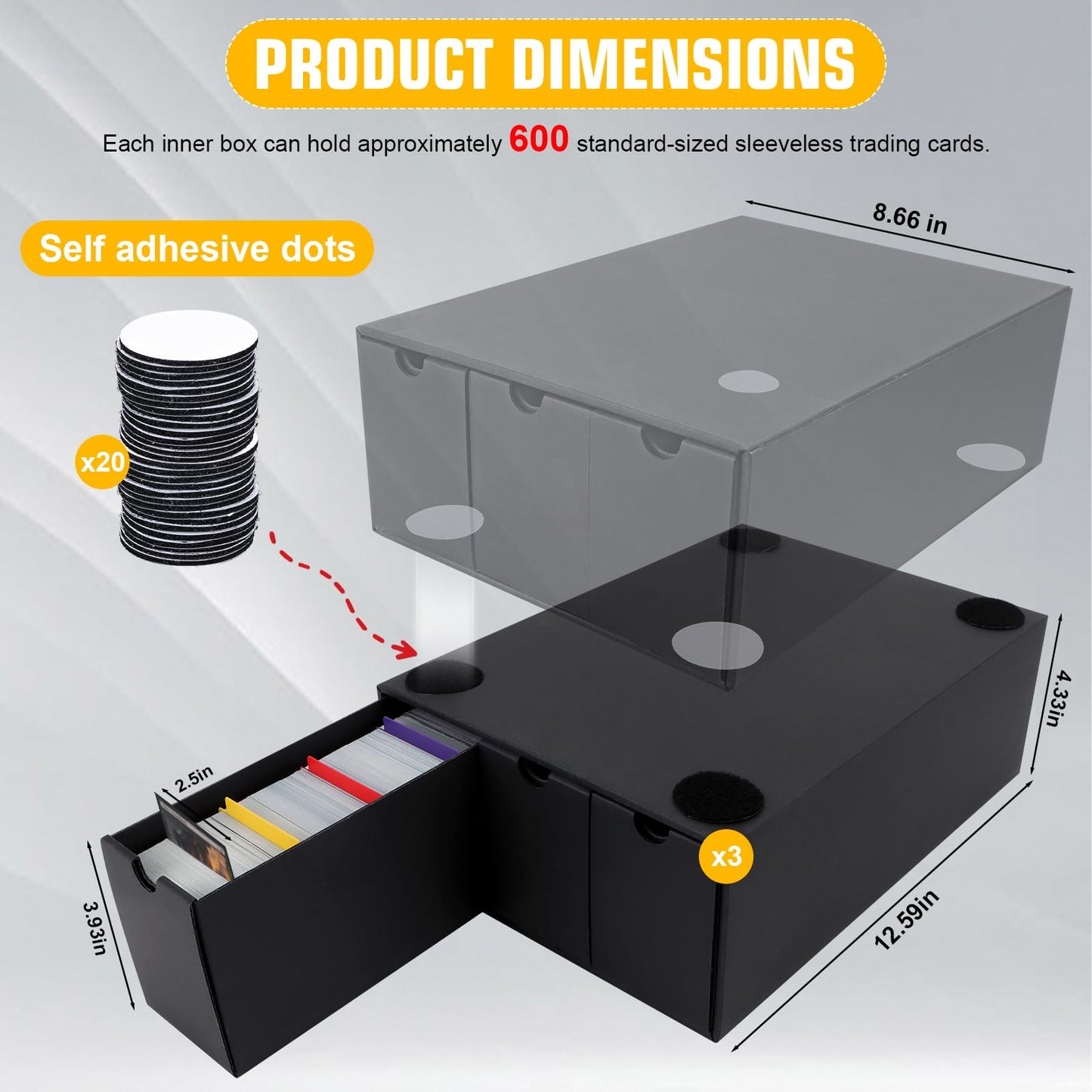 Qlouni Trading Card Storage Box, Includes 9-600 Ct Boxes & 48 Card Dividers, 9000+ Trading Card Organizer For Collectible Card G