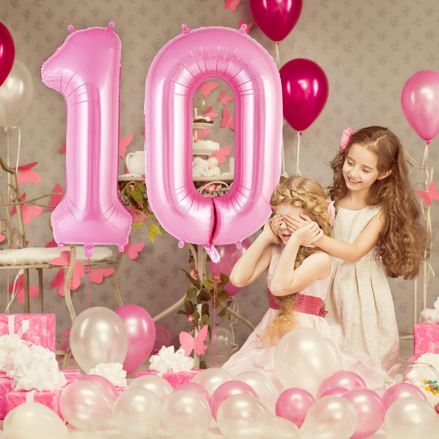 Pink Number 10 Balloon, 40 Inch Big Large Foil Helium Number Balloons, Giant Mylar Number 10 Balloons For 10 Years Old Birthday