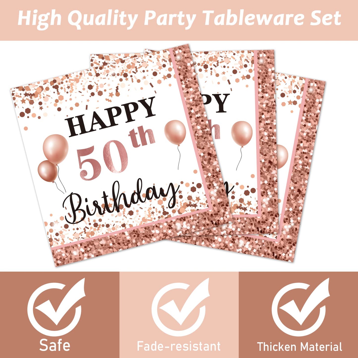 50 And Fabulous Birthday Decorations For 24 Guests,Rose Gold 50Th Birthday Plates And Napkins Tableware Set Disposable Fifty Bir