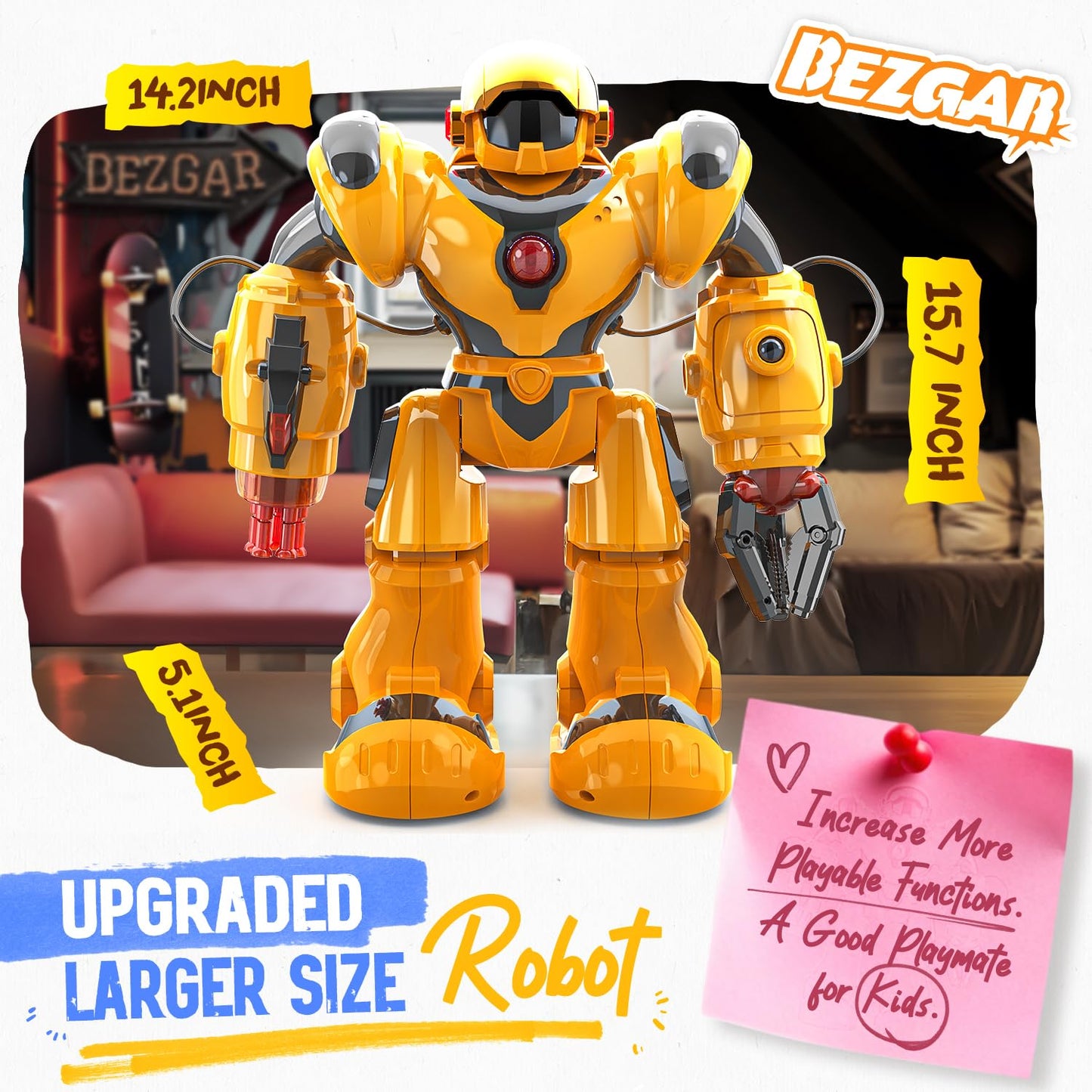 Bezgar Robot Toys For Kids 3-12 Years Old - Big Rc Robot Programmable Dancing With 22 Actions, Remote Control Emo Robots Support