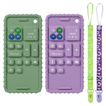Aolso 2Pcs Silicone Baby Teething Toys, Cell Phone Teether Toys With 2Pcs Pacifier Clip, Baby Teething Toys For 0-12 Months, Bab