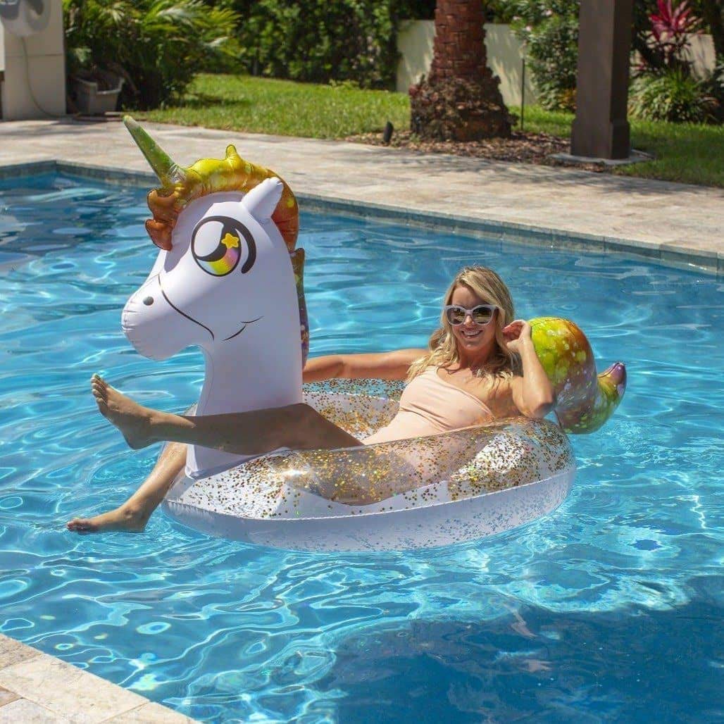 Poolcandy Jumbo 48'' Unicorn Pool Tube, Stylish, Ultra Durable, Easy-Inflate Pvc Pool Tube, Great For Pool, Beach, Lake, River,