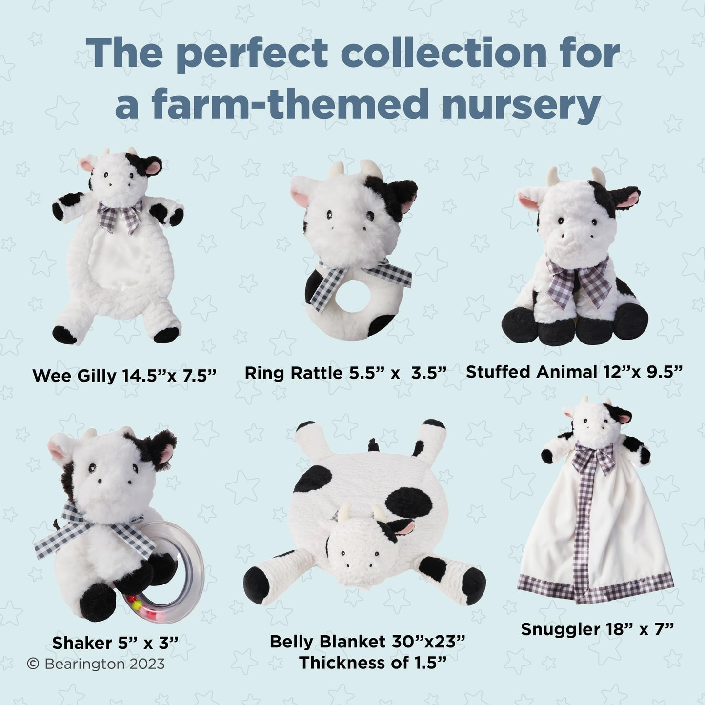 Bearington Collection Lil' Gilly 5.5 In Cow Baby Rattle - Baby Wrist Rattles - Plush Rattles Gift For Newborn