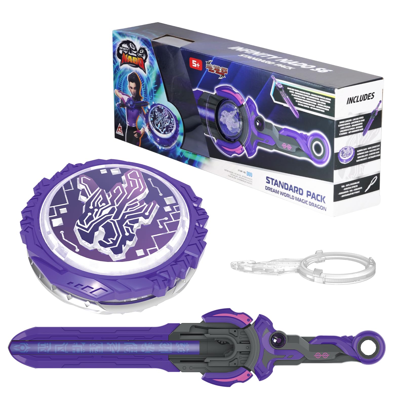 INFINITY NADO Bey Battling cutting edge Toys  Battle Set for 8-12 with Spinning Top & decorative replica blade Launcher  Metal Brust Gyro for Boys and Girls Age 5+  Dream World Magic Dragon  Lightning Purple