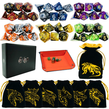 6 Sets DND Dice Double-Color Polyhedral Dice Dungeons and Dragons Rolling Dice for RPG MTG Table Games Dice Bulk with Free Six D