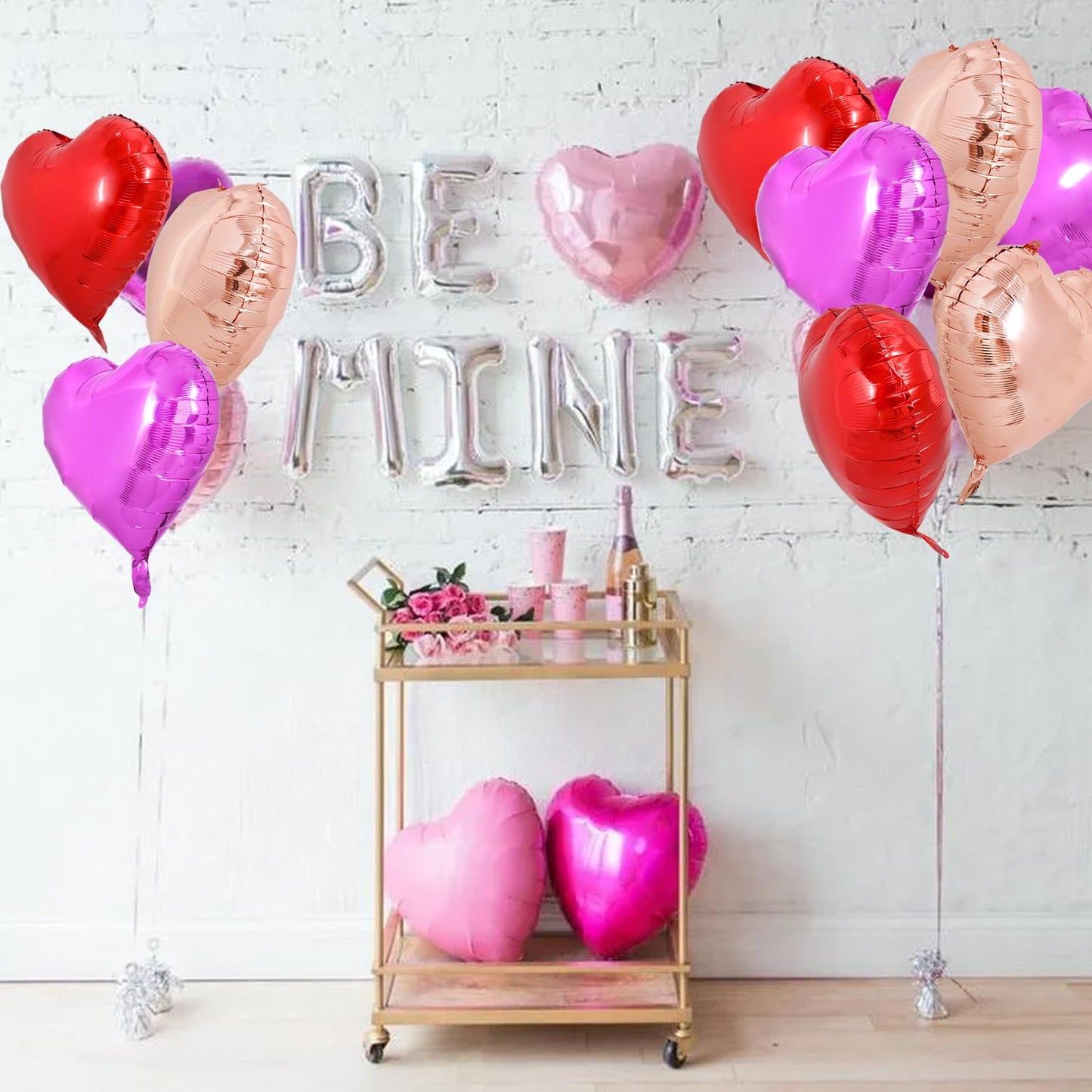 TONIFUL 30Pcs 18 Inch Heart Balloons Red Hot Pink Rose Gold Valentines Day Heart Shape Foil Mylar Balloons Decoration for Valent