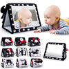 Oarifun Tummy Time Mirror, Baby Tummy Time Toys With Soft Book, Black And White High Contrast Baby Toys, 3D Activity Sensory Montessori Toys Crawling Mat