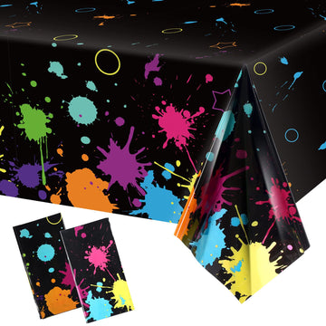 Glow Party Table Covers Neon Party Tablecloths 108 X 54 Inch Glow Party Tablecloths Disposable Plastic Neon Glow Table Cloth For Neon Birthday Party Black Light Party Supplies (2 Pieces)