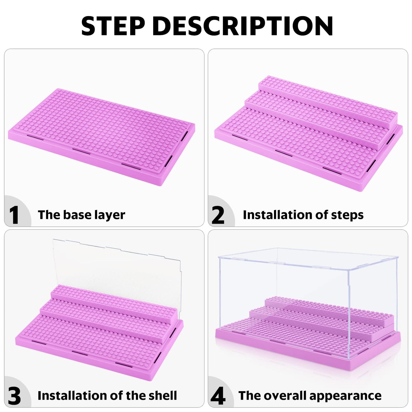 Mlikero Display Case For Minifigures Action Figures Blocks, Clear Dustproof Acrylic Display Box Storage With 3 Movable Steps Gif
