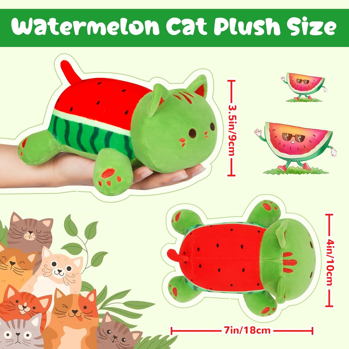 Bekrgwiy Watermelon Cat Stuffed Animals,4In Watermelon Cat Plush,Cute Cat Plushies Doll,Watermelon Stuffed Cat Plush,Gift For Valentine'S Day,Christmas,Birthday