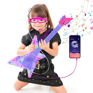 Guitar And Microphone Play Set For Girls,Kids Music Toys,Karaoke Machine With Music&Light,Music Instruments For Toddlers,Educati