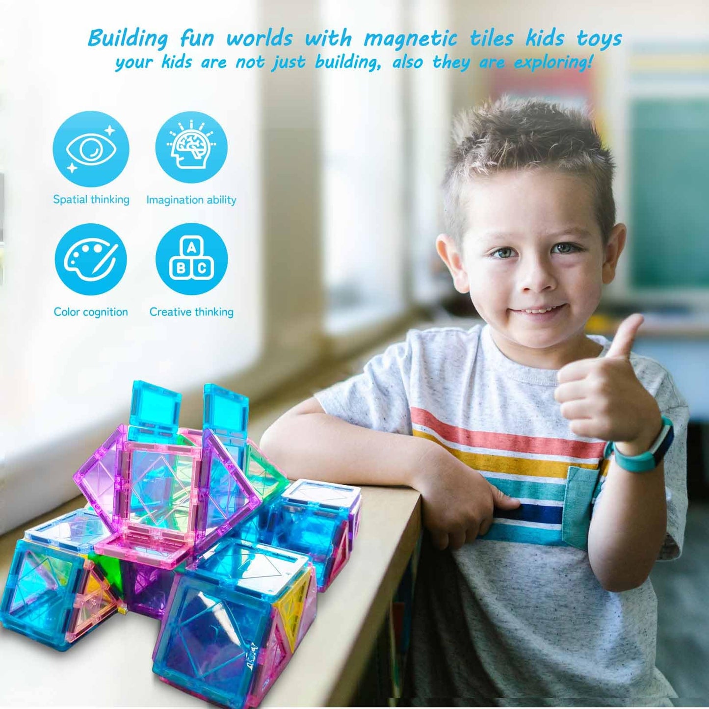 WOOANT Magnetic Tiles Building Blocks 100PCS Magnets Building Set Magnetic Blocks Montessori Toy Construction STEM Stacking Toys 3D Toy Gift for Kids 3+ Years Old Boys and Girls preschool Kindergarden