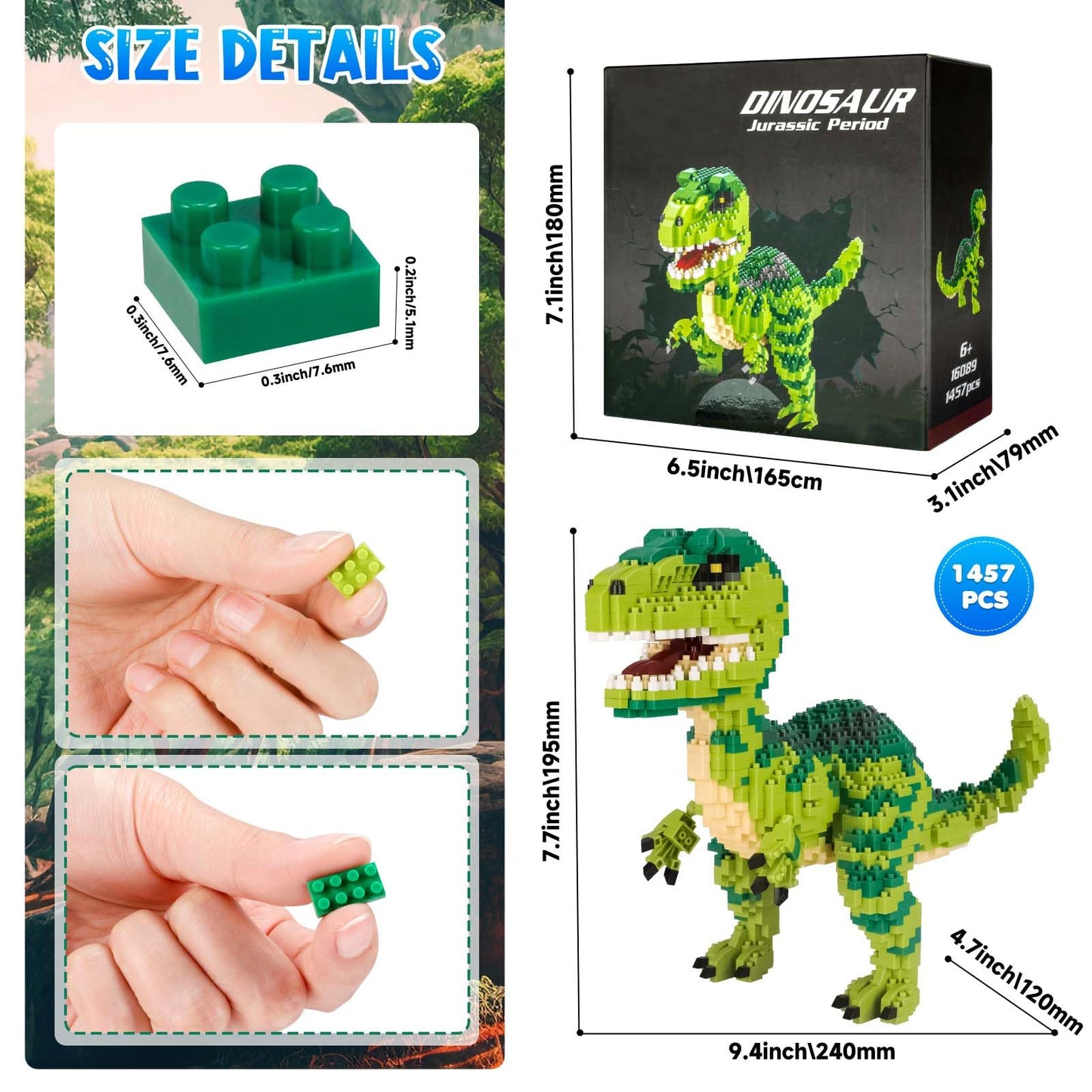 Aigidusansu Jurassic Dinosaur Micro Building Blocks, 1457Pcs Velociraptor Tyrannosaurus Rex Diy Mini Diamond Blocks Bricks Toy F