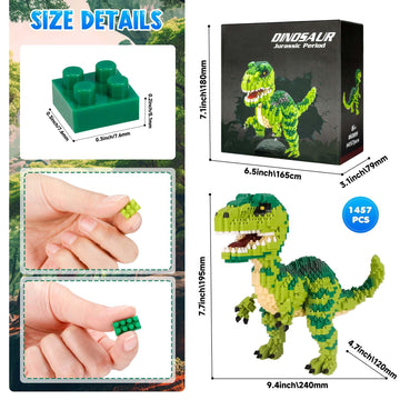 Aigidusansu Jurassic Dinosaur Micro Building Blocks, 1457Pcs Velociraptor Tyrannosaurus Rex Diy Mini Diamond Blocks Bricks Toy F