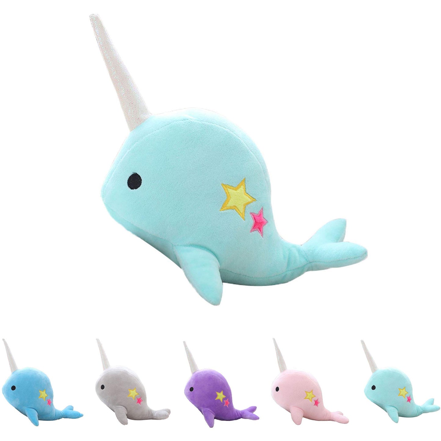 Casagood Cute Teal Narwhal Stuffed Animal Plush Toy Adorable Soft Whale Plushies Toys Stuffed Animals For Babieskids, Toddlers