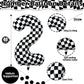 40 Inch 2Nd Birthday Number Balloon, Checkered Foil Self Inflating 2 Balloons Decor, Big Black And White Racing Helium Number 2