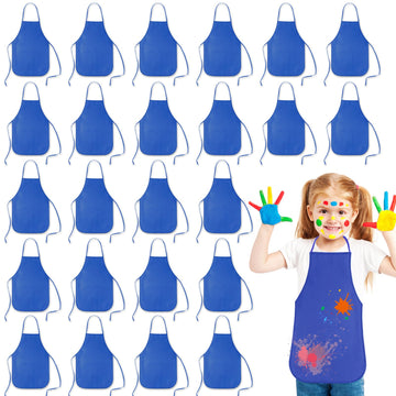 Kuuqa 24 Pack Kids Art Aprons Bulk Blue Children Painting Aprons Art Smocks For Craft Kitchen Classroom Painting Party Supplies